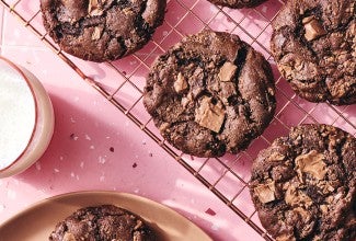Chocolate Sourdough Discard Cookies on a cooling rack